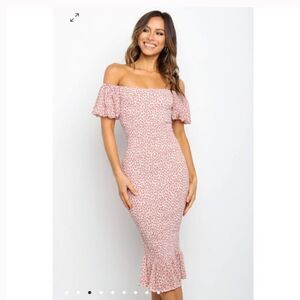 Petal & Pup Pink Off-Shoulder Flutter Sleeve Midi Dress
